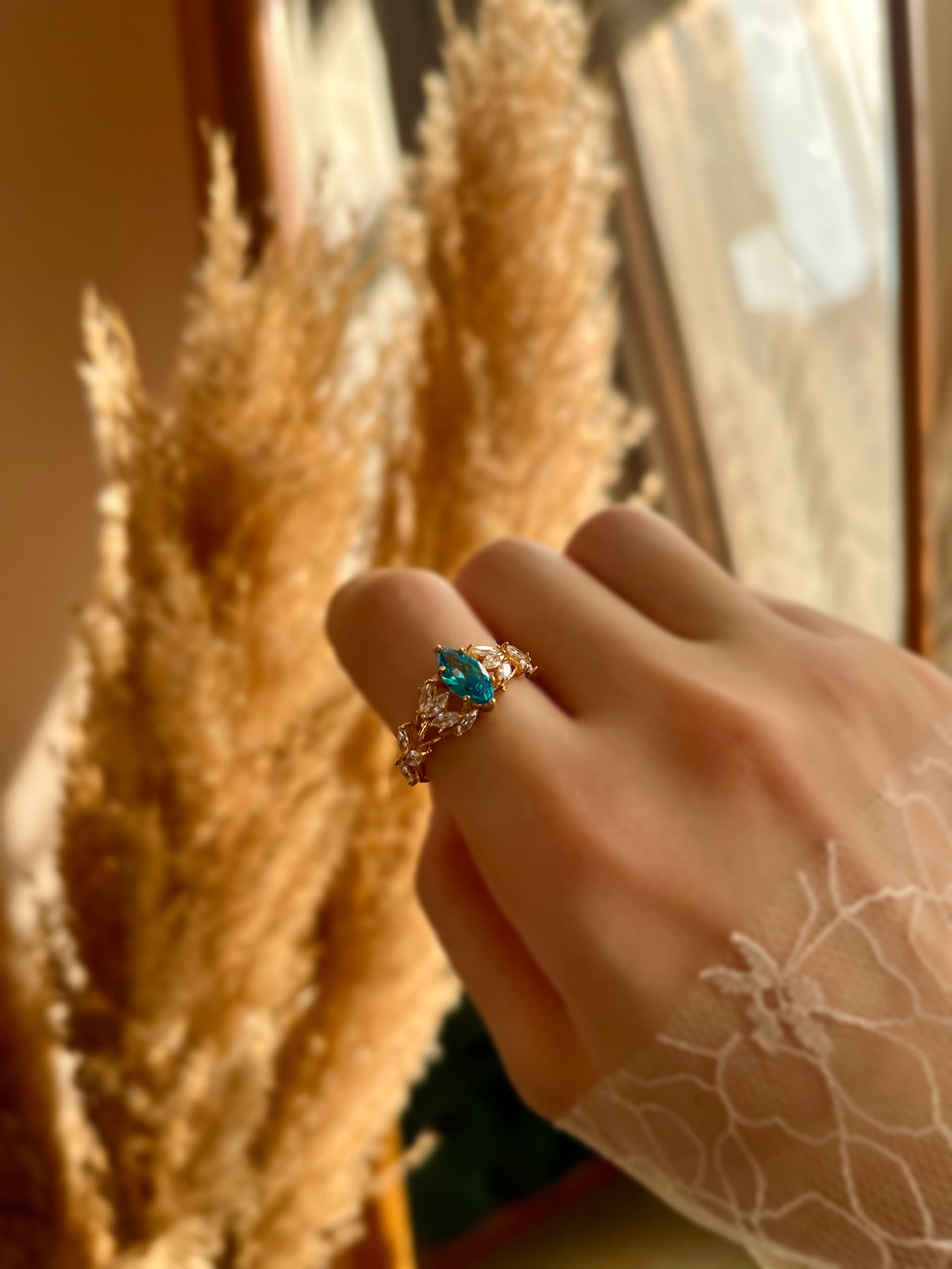 Green Marquise Cut ring, angled view 3