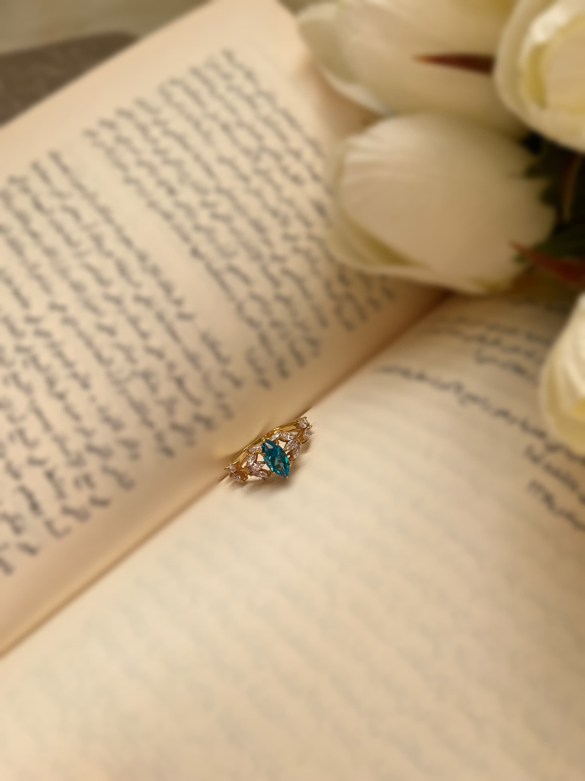 Green Marquise Cut ring, front view 5